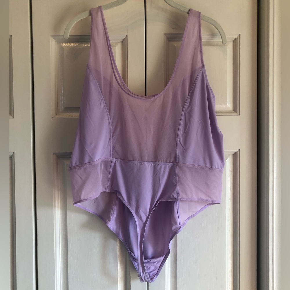 Parade lavender showoff tank bodysuit-silky and mesh fabric, 3X - Picture 2 of 8